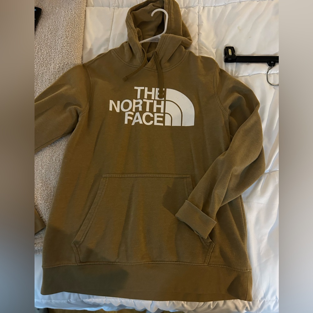The North Face Men's Olive Crewneck Hoodie with White Logo